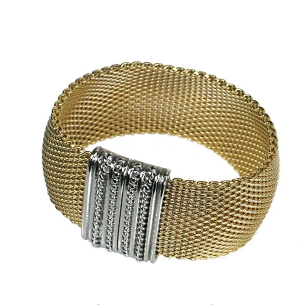 Erica Zap Domed Mesh Bracelet with Textured Magnetic Clasp Gold Tone with Silver